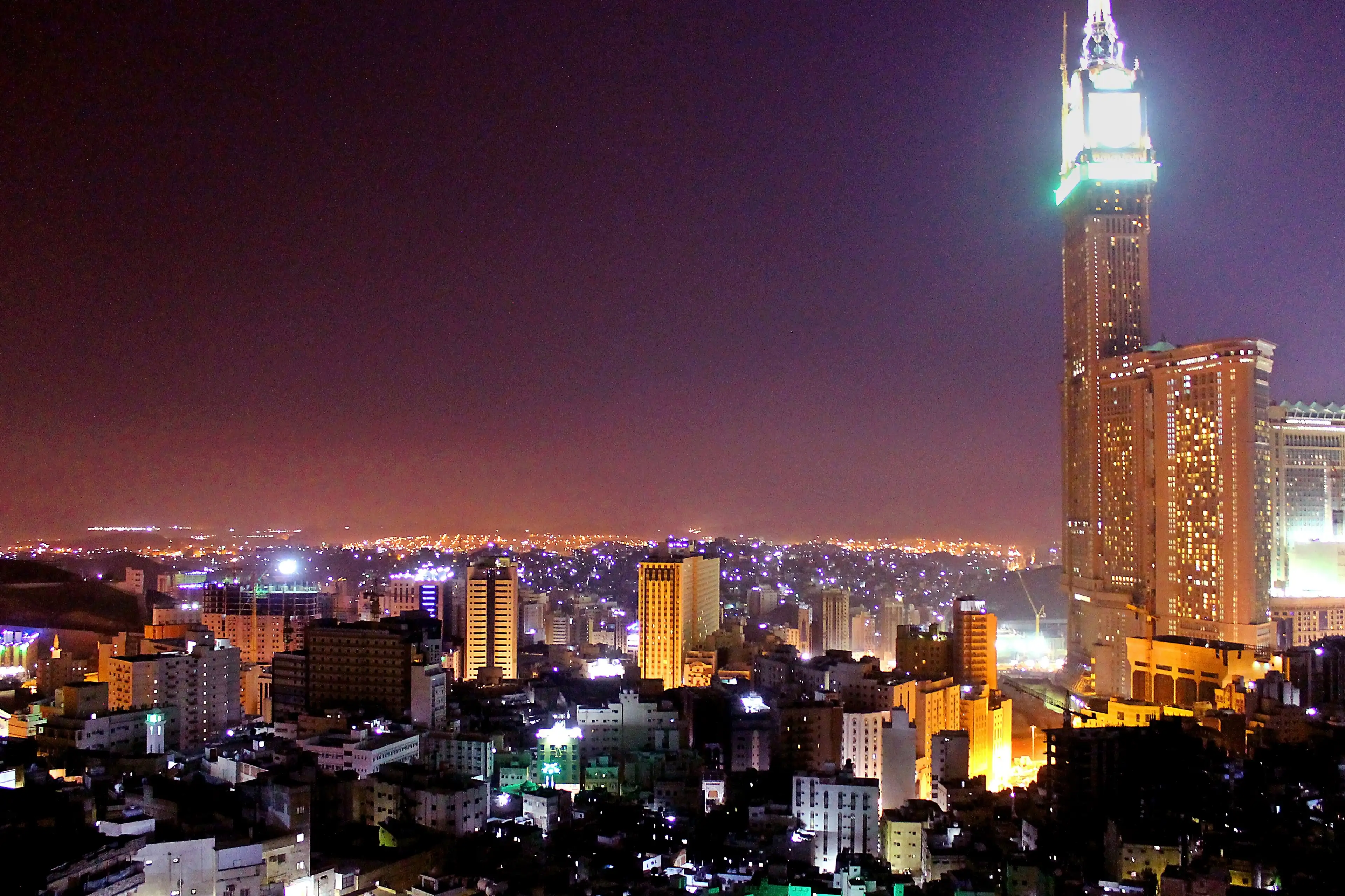 Makkah skyline at night with the clock tower